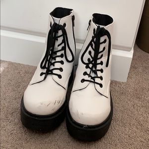 White chunky combat boots